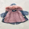 Hiver Toddler Fille Denim Veste Plus Velours Fourrure À Capuche Chaud Filles Survêtement Parka Manteau Bébé Épais Manteaux Enfants Vêtements 2-7 Ans H0909