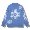 Frauen Lange Pullover Gestrickte Pullover Ärmel Blau Rosa Rot Lose Winter Schneeflocke Weihnachten Stil M0105 210514