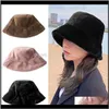 Hats Caps Hats, Scarves & Gloves Fashion Aessorieswomen Winter Solid Color Cow Print Bucket Hat Fuzzy Plush Outdoor Warm Wide Brim Vacation H