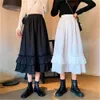 Vintage Taille Haute Jupe Plissée Femmes Lâche Casual Ados École Filles Volants Volants Patchwork Long Midi Noir Blanc Goth Jupes 210619