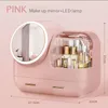 Boîtes de rangement Buvez la forme des œufs LED Light Desktop Organisateur Miroir Maquillage Creative Creatiny Box Cadeaux de Noël