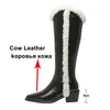 High Heel Western Boots Kvinnor Äkta Läder Knee Chunky Long Zip Pekade Toe Damskor Vit 210517