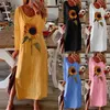 Bitki Baskılı kadın Yan Yarık Uzun Kollu Elbise Sonbahar Moda Rahat Gevşek Giyim Düz Kazak Tüp Artı Boyutu 210522
