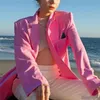 BLSQR Giacca da abito rosa in cotone moda Giacca monopetto allentata da donna Top streetwear oversize 210430