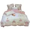 Set di biancheria da letto Princess Style 60 Copripiumino in pizzo ricamato per bambine in quattro pezzi in cotone per bambini