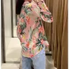 VUWWYV Pink Shirts for Women Tropical Floral Print Woman Summer Long Sleeve Collared Female Vintage Blouses 210430