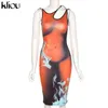 Kliou Corpo Imprimir Maxi Dress Mulheres Exclusivo Saia Estética Sem Mangas Partido Midnight Clubwear Robe Feminino AttiroWear Roupas Y1204