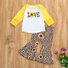 1-6y criança criança garota flor roupa set letra camiseta leopardo girassol flare calças outfits outono crianças trajes 210515