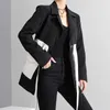 [EAM] femmes noir contraste couleur poche Blazer revers à manches longues coupe ample veste mode printemps automne 1S39401 211006