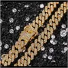 Armband Set Smycken Drop Leverans 2021 12mm Miami Kubansk Länkkedja Halsband Armband Set för Mens Hip Hop Bling Iced Out Diamond Gold Si
