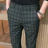 Korean Classic Plaid Suit Pants Men Casual Business Dress Pants Spring Male Streetwear Social Wedding Ankle Length Trousers 210527