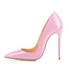 Classic Women Shoes Pink Patent Leather Thin Heel Pumps Designers Pointy Toes Top Quality Ladies Shiny Stiletto Heels Dress Shoe 12cm 10cm 8cm Box