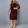 パーティードレスプラスサイズの女性Midi Sequin MeshロングスリーブレースエレガントボディコンXL-4XL 5XLイブニングドレス女性夏211028