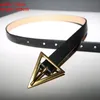 Bältesdesigner Brand Gold Triangle Buckle Belt Women039s Thin Simple Korean Decorative Pu Leather Pin Fashion Skirt2127423