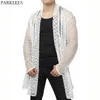 화이트 메쉬 Cardigan T 셔츠 남성 숄 칼라 긴 소매 높은 낮은 밑단 티셔츠 옴므 힙합 근육 탑 Camisetas 210522