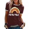 Dobre wibracje Rainbow Print T-shirt dla kobiet Casual Summer Tops O-Neck Krótki Rękaw Loose Tshirt Kobieta Odzież Plus Size 210623