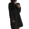 Casual Women's Pocket Loose Dress O Neck Simple Straight Plush Mini Dress Female Long Sleeve Solid Color Dress Sweater Pullover 210619