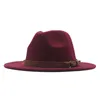 Szeroki Brim Kapelusze Moda Pas Top Hat Panama Solid Color Fedora Dla Mężczyzn Kobiety Jesień Wool Wool Fild Jazz Cap