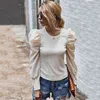 Puff sleeve blouse shirt women spring autumn knitted sweater blouse tops casual blouse tops elegant office lady 210415