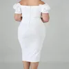 Off The Shoulder Dresses Plus Size 3XL Ruffles Short Sleeve Bodycon Knee Length Office Evening Party Event Robe Drop 210527