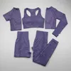 5 Piece Vital Seamless Yoga Set Women Workout Sport Wear Gym Clothing Short/Long Sleeve Crop Top High Waist Leggings Sports Suit 210802