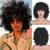 Kort haar krullende afro -pruiken met pony voor zwarte vrouwen synthetische natuurlijke donzige schouderlengte cosplay pruiken hittebestendig 12factory direct