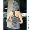 Maglie da corsa Gilet sportivo da donna T-shirt senza maniche traspirante ad asciugatura rapida Camicette alla moda con cappuccio Canotta fitness yoga a righe sottili