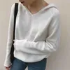 Outono Harajuku V-pescoço de manga comprida hoodies de malha jumper feminino feminino pop feminino mulheres casuais sólida solta 11742 210427