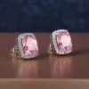 Stud Fashion 925 Sterling Silver Square Pink Topaz Gemstone Earrings For Women Wedding Cocktail Jewelry Female Korea EarringsStud7886301