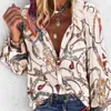 Gentillove Lady Vintage Blouse Women Spring Summer Chain Print Losse shirt met lange mouwen plus maat 5xl tops single -breasted tunic 210401