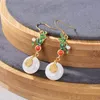 Designer Original Series Classic Natural Hetian Jade Simple Round Earrings Chinese Style Charm Ladies Silver Jewelry Dangle & Chandelier