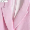 Vrouwen zoete dubbele breasted gekleed kraag roze tweed wollen korte blazer jas vintage vrouwelijke bovenkleding chic tops CT681 210416