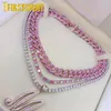 Iced Out Bling 5A Zirkon 5mm Tennis Kedja Halsband Kvinnor Män Hip Hop Fashion Smycken Guld Silver Färg Rosa CZ Charm Choker 220212