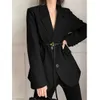 Женщины черный костюм Blazer офис куртка повседневные вершины пальто элегантные леди уличные куртки женские весна 210608