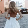 Dresses Sexy Straps Sleeveless Satin Wedding Dresses V Neck Simple Aline Bridal Dress Open Back Long Train Vestido De Mariage