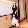 Summer Color-blocked V-neck Long Maxi Dress Women Short Sleeve Asymmetrical Korean Fashion Elegant Vestidos Dresses Femme 210518