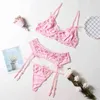 NXY SEXY SET 3 PCS SEXY LACE Underkläder Kvinnor Floral Broderi BRA SET Push Up Bralette Lovely Girl Pink Bra och Panty Set Erotic Underwear 1127