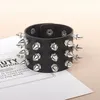 Charm Bracelets Punk Gothic Rivet Stud Faux Leather Bracele For Women Three Row Cuspidal Wide Cuff Rock Unisex Braceelts Party Jewelry Gift