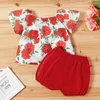2pcs Baby Girl Short-sleeve Floral Pretty Skirt Set 210528