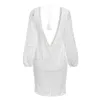 AYUALIN sexy backless beach swim coverup summer dresses white lace dress women tunic robe vintage V-neck boho vestidos plus size 210806