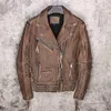 Mäns Leather Faux 2021 Vintage Brown Män Amerikansk stil Biker's Jacket Plus Storlek XXXXXL Äkta Tjock Cowhide Spring Slim Fit Coat