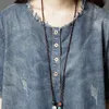 Johnature mulheres denim vestido estilo coreano azul vintage verão o-pescoço retalhos mulheres panos vestido casual solto 210521