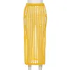 Anjamanor Sexig virkning stickade långa kjolar sommarlovskläder strandklubb slitage ihålig ut split maxi kjol gul d83-dc17 y0824