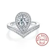Bröllopsringar Luxury Original 925 Solid Silver Ring Classic 1.5 Carat Mossanite Diamond Jewelry for Women Engagement RM1039