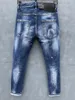 Mäns Jeans Brand Italien Mens Slim Stretch Denim Trousers Knapp Blå Hål Penna Byxor För Män 039