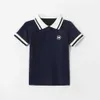 Summer Solid Tee Col T-shirts en coton pour papa et moi T-shirts bleu foncé à manches courtes 210528