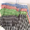 Mode hors de l'épaule un mot cou plissé haut court + taille haute jupe pantalon mince plaid deux pièces femme 210507