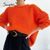 Sweater laranja de manga longa enorme Outono Outono Casual O-pescoço de inverno de inverno Mulheres escritório roxo senhoras Básico Jumper 211103
