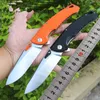 Fast Shipped Flipper Folding Knife 8Cr14Mov Satin Drop Point Blade G10 + Stainless Steel Handle Ball Bearing Knives 2 Handle Colors