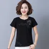 Shintimes Diamonds Vintage T Shirt Donna Summer Flower Mesh Hollow T-Shirt Cotton Clothes Manica corta Plus Size Tees Femme 210615